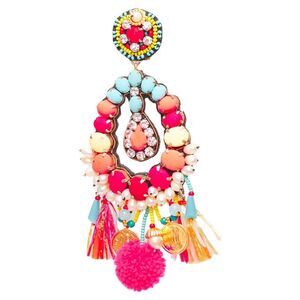 Ranjana Khan Crystal Beads Multi Dangling Clip On Earrings